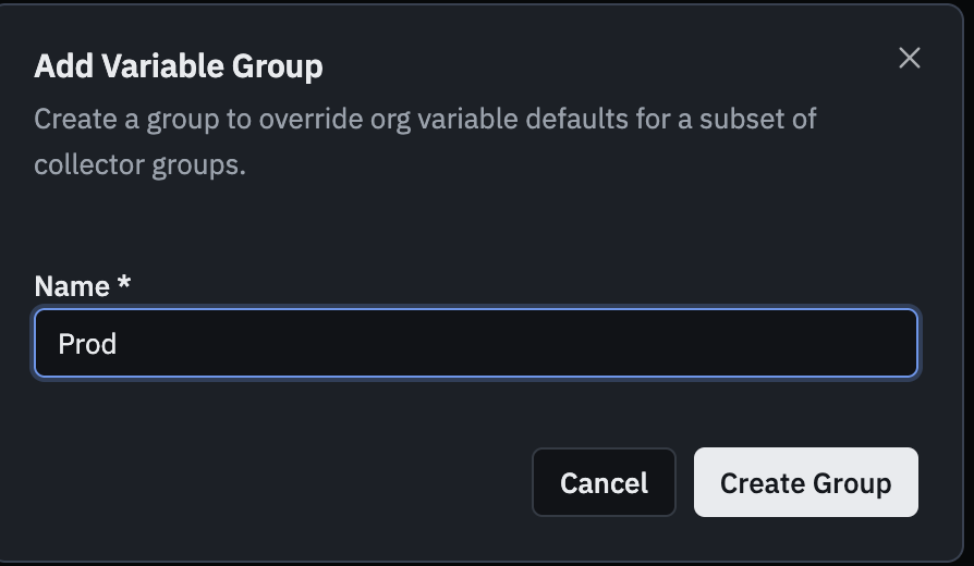 Create prod variable group