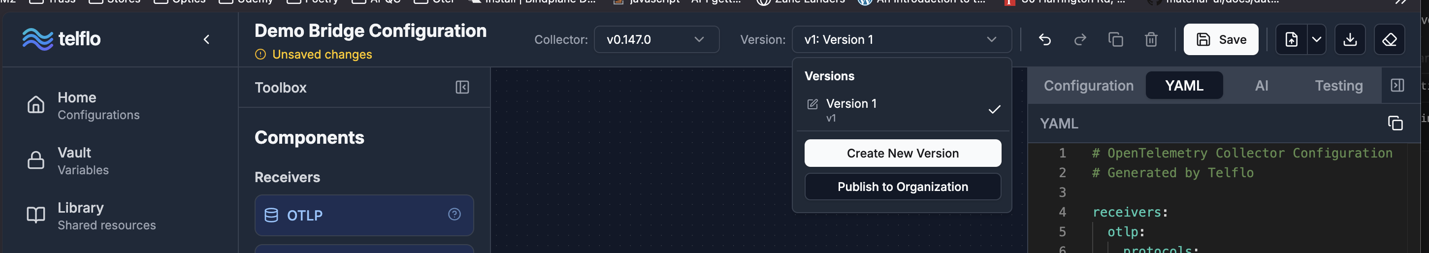Create configuration dialog