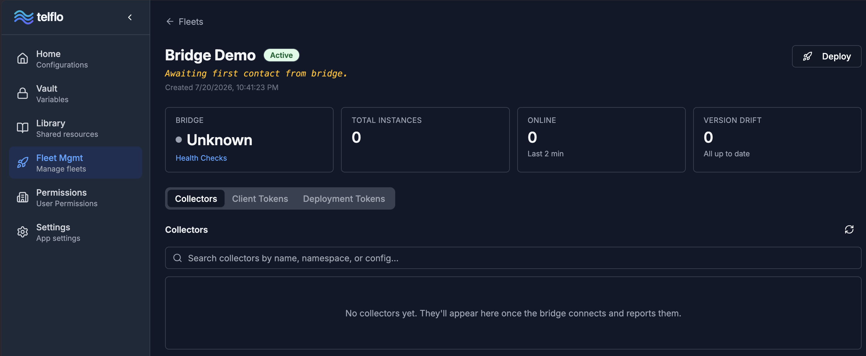 Managing the Bridge Demo fleet - Initial View